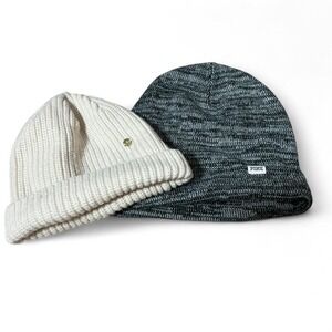 Two Tone Knit Beanie Hats Women's Set 2 Bundle
